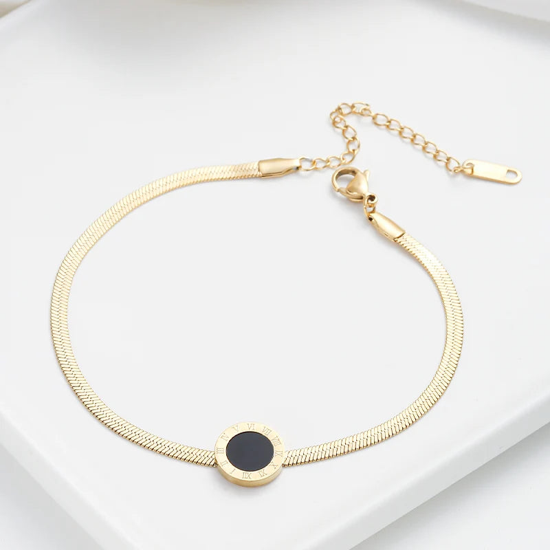 Fashion Round Black Bracelet For Women Simple Design Geometric Round Link Chain Bracelets Female Trendy Jewelry Gift