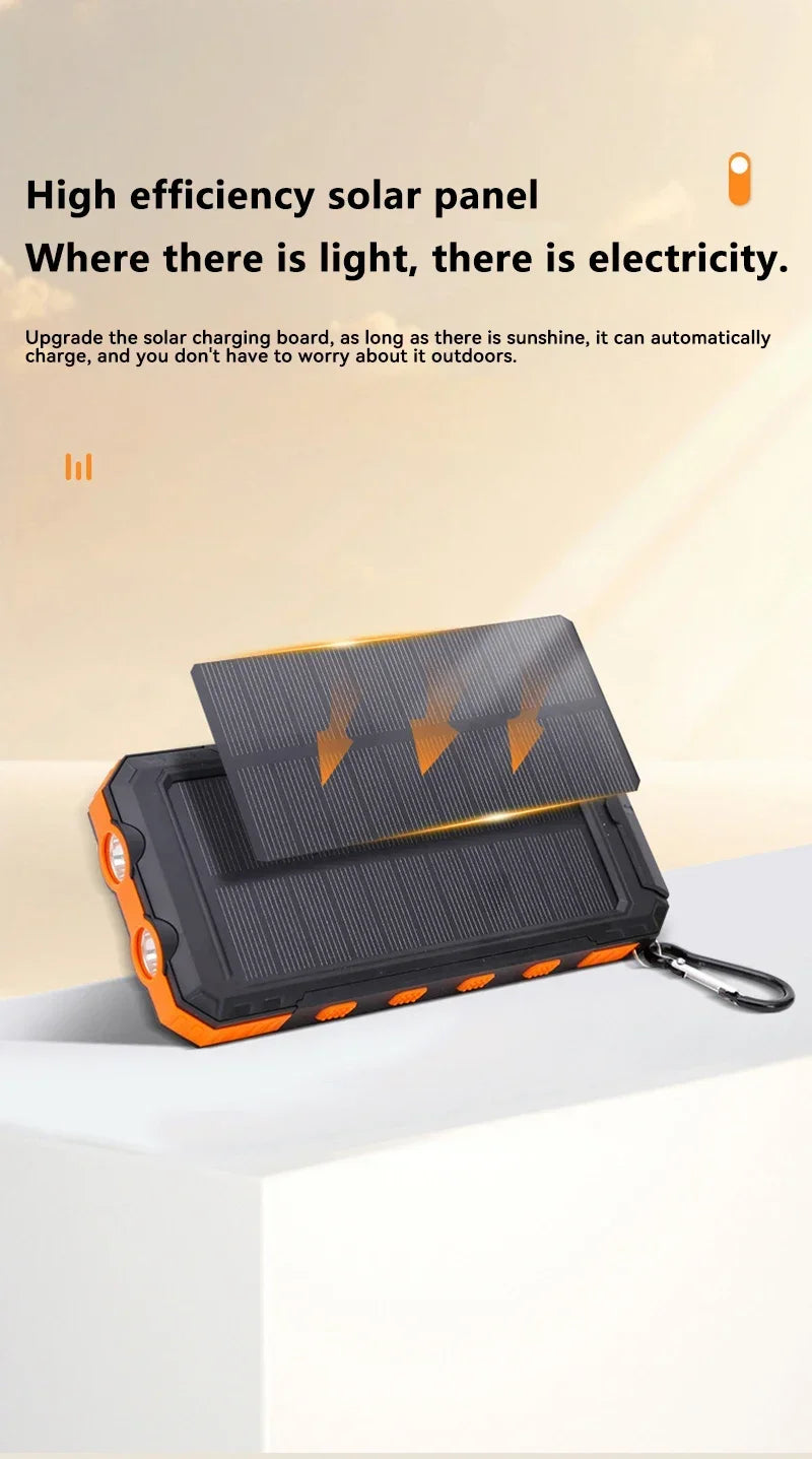 200000mAh Solar Power Bank Fast Charging Portable Large Capacity Charger Compatible For IOS Android USB-A and USB-C