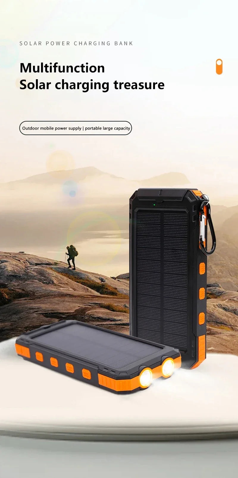 200000mAh Solar Power Bank Fast Charging Portable Large Capacity Charger Compatible For IOS Android USB-A and USB-C