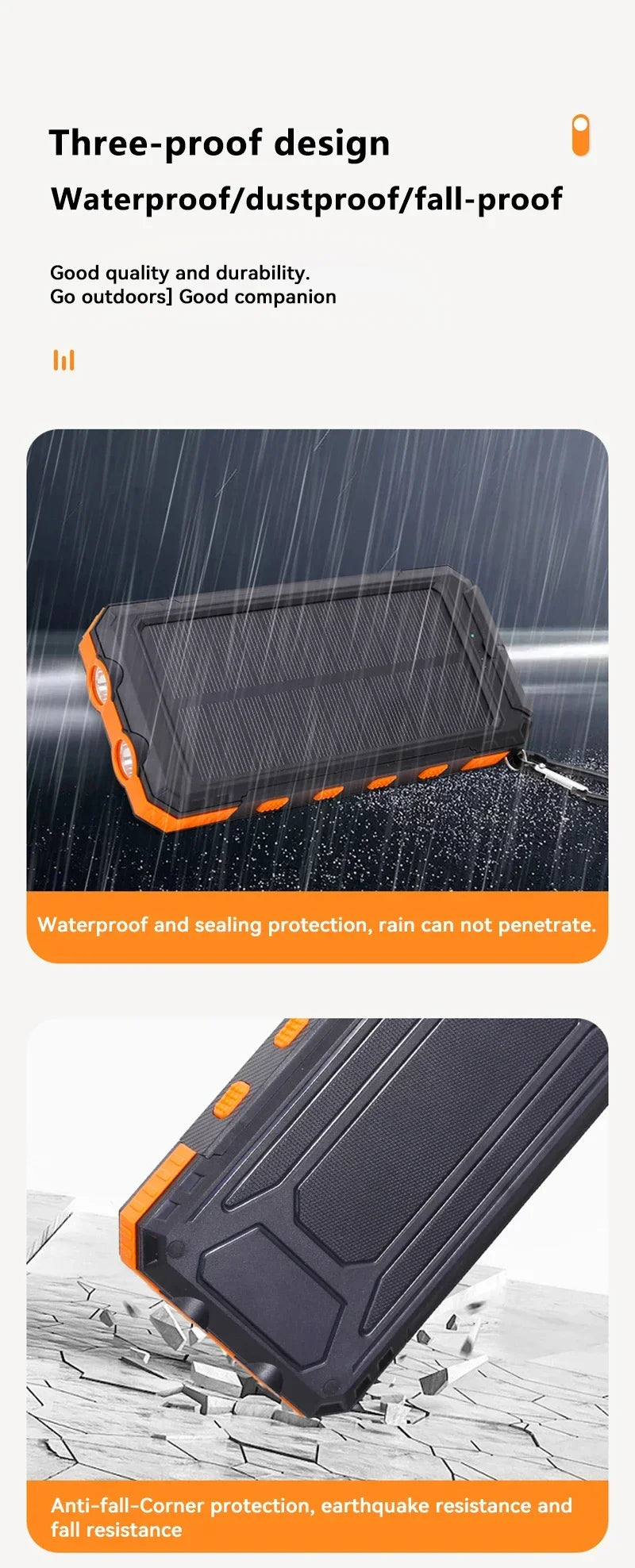 200000mAh Solar Power Bank Fast Charging Portable Large Capacity Charger Compatible For IOS Android USB-A and USB-C