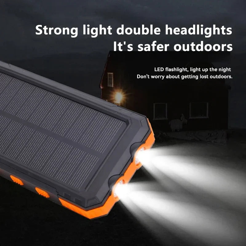 200000mAh Solar Power Bank Fast Charging Portable Large Capacity Charger Compatible For IOS Android USB-A and USB-C