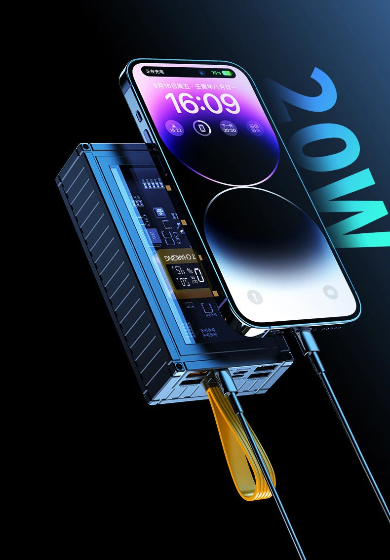 30000mAh 50000mAh 120W Fast Charging Transparent Power Bank 200000mAh Large-capacity Mobile Power Supply BCAK Mobile Phones