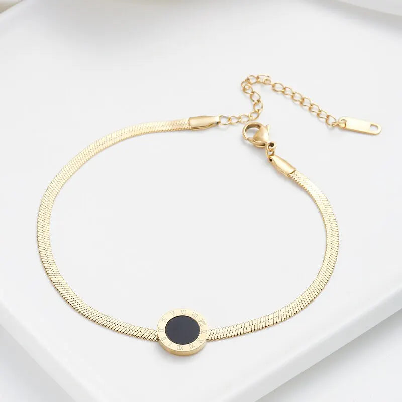 Fashion Round Black Bracelet For Women Simple Design Geometric Round Link Chain Bracelets Female Trendy Jewelry Gift