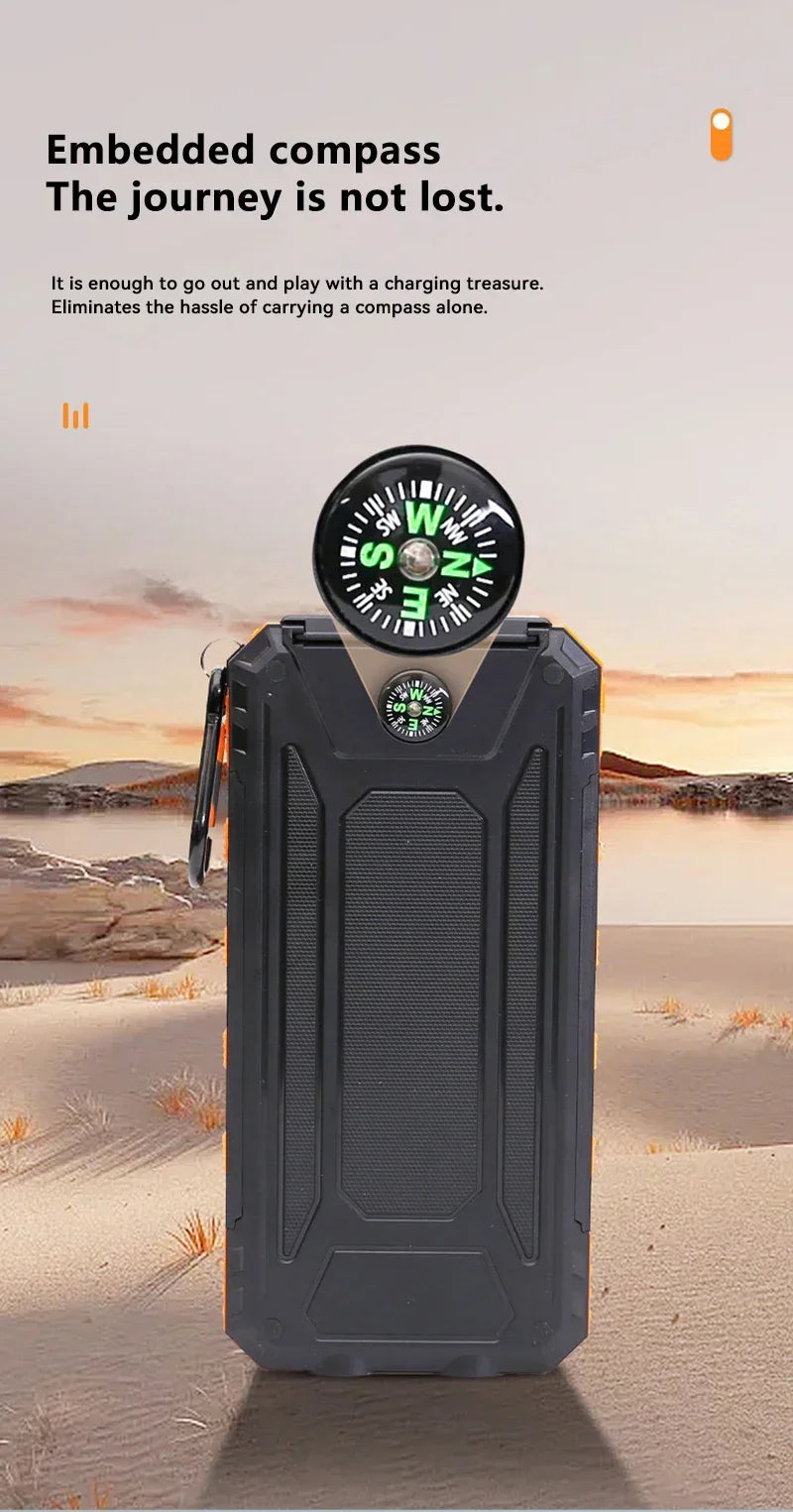200000mAh Solar Power Bank Fast Charging Portable Large Capacity Charger Compatible For IOS Android USB-A and USB-C