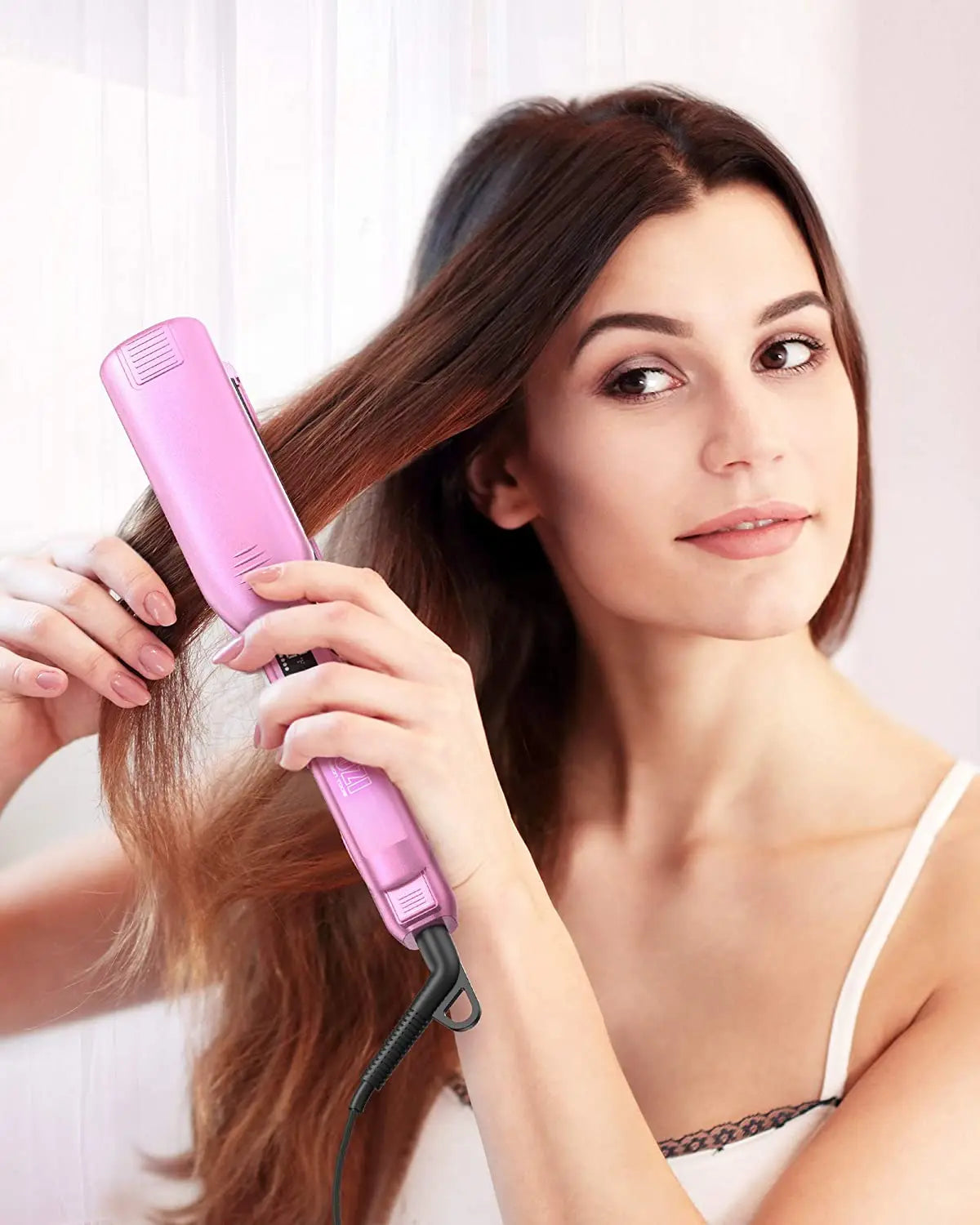 KIPOZI Professional Hair Straightener Titanium Flat Iron with Digital LCD Display Dual Voltage Instant Heating Curling Iron Gift