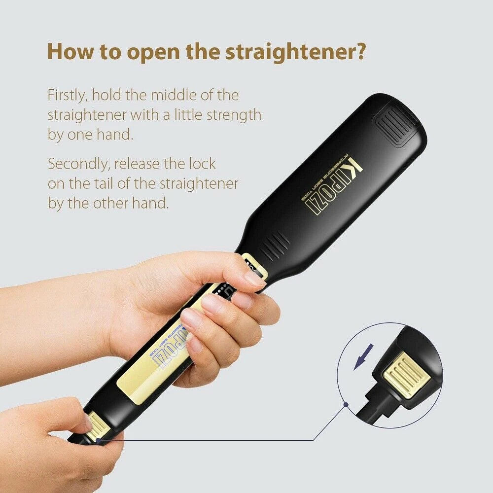 KIPOZI Professional Hair Straightener Titanium Flat Iron with Digital LCD Display Dual Voltage Instant Heating Curling Iron Gift