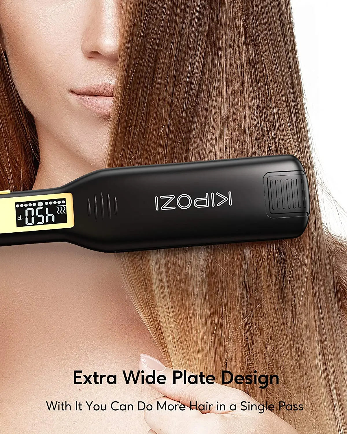 KIPOZI Professional Hair Straightener Titanium Flat Iron with Digital LCD Display Dual Voltage Instant Heating Curling Iron Gift