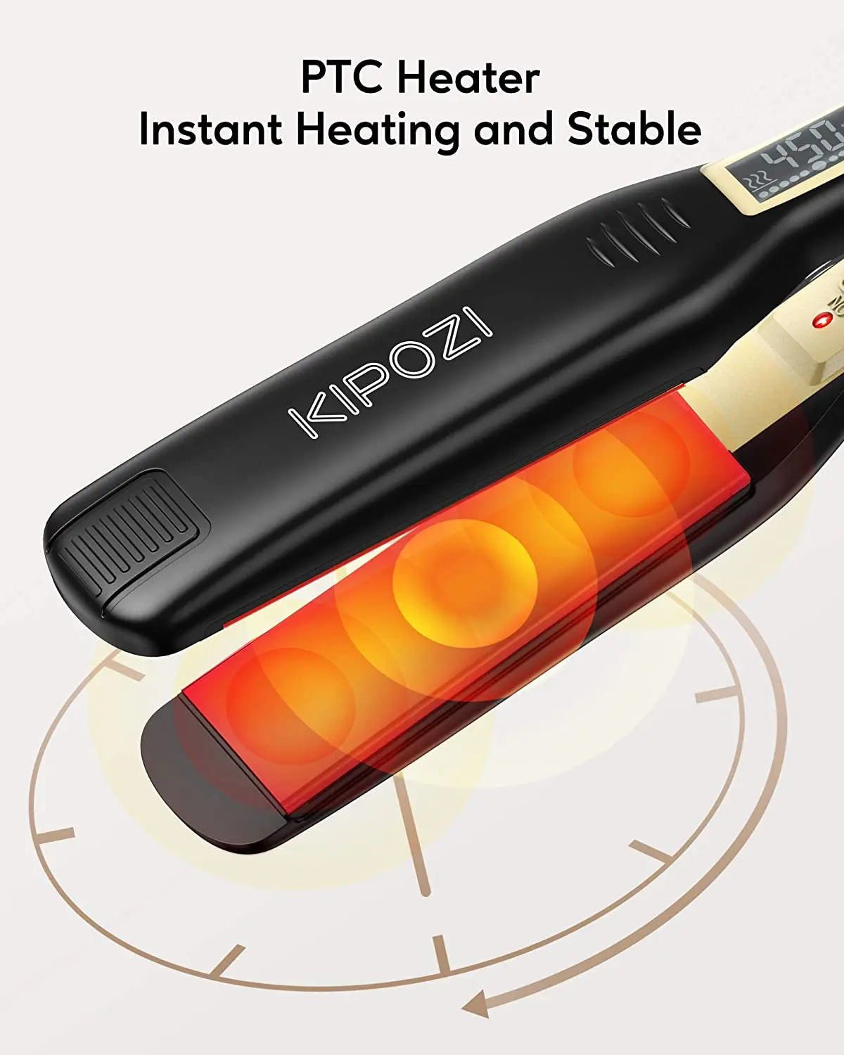 KIPOZI Professional Hair Straightener Titanium Flat Iron with Digital LCD Display Dual Voltage Instant Heating Curling Iron Gift