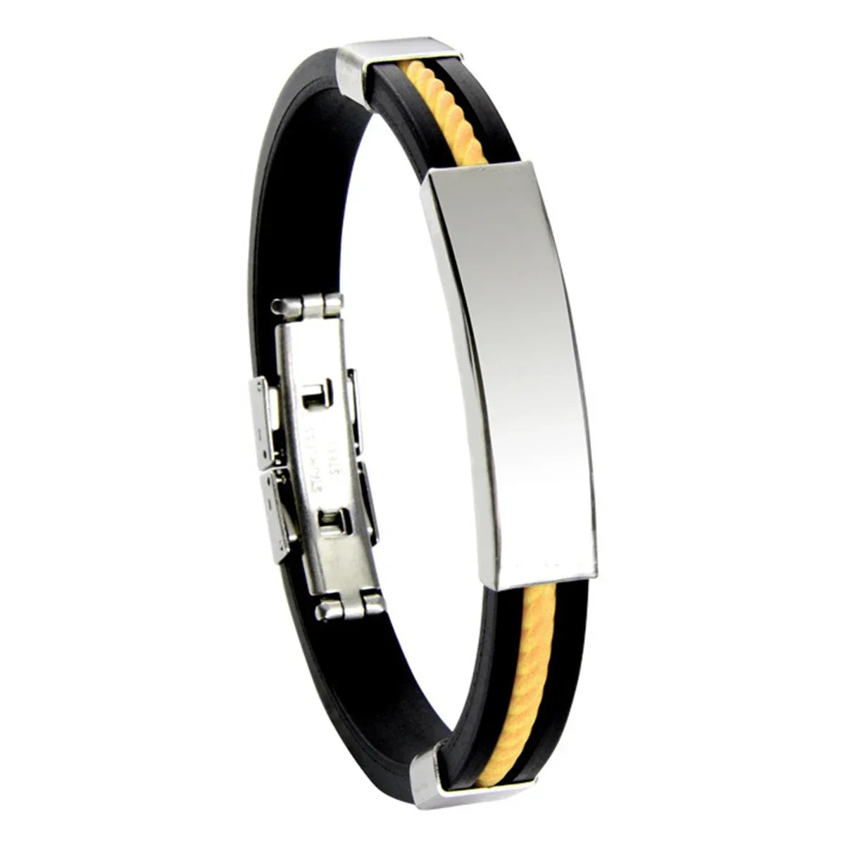 Fashion Bracelets Vintage Black Rubber Wristband Silicone Stainless Steel Men Bracelets Bangles Jewelry