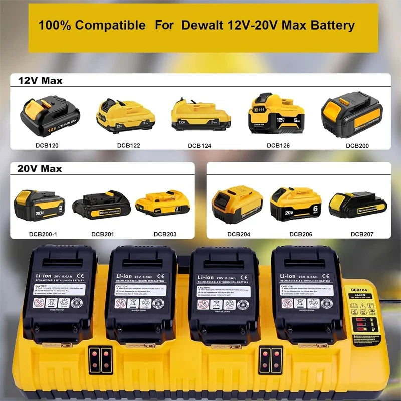 DCB104 Li-ion Battery Charger 4-Port 2A Current For Dewalt 10.8V 12V 14.4V 18V 20V 60V DCB127 DCB105 DCB118 DCB112 DCB119 DCB102