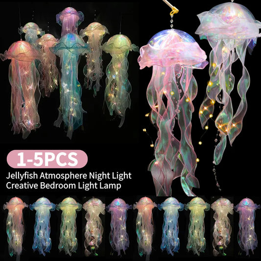 LED Jellyfish Lamp Colored DIY Mermaid Jellyfish Light Hand-held Luminous Lantern Girls Birthday Party Wedding Decor Night Light
