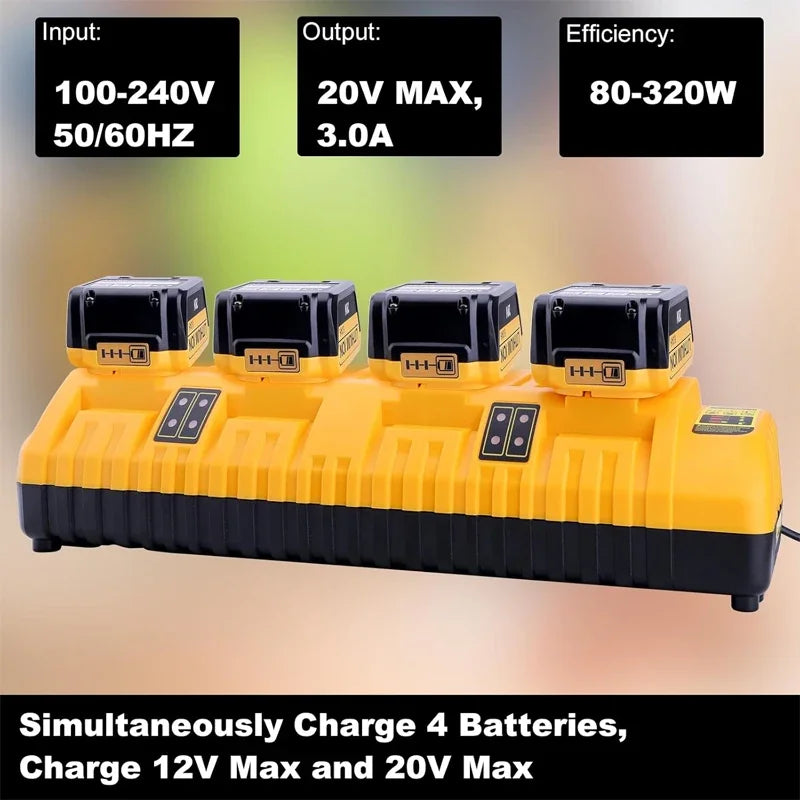 DCB104 Li-ion Battery Charger 4-Port 2A Current For Dewalt 10.8V 12V 14.4V 18V 20V 60V DCB127 DCB105 DCB118 DCB112 DCB119 DCB102