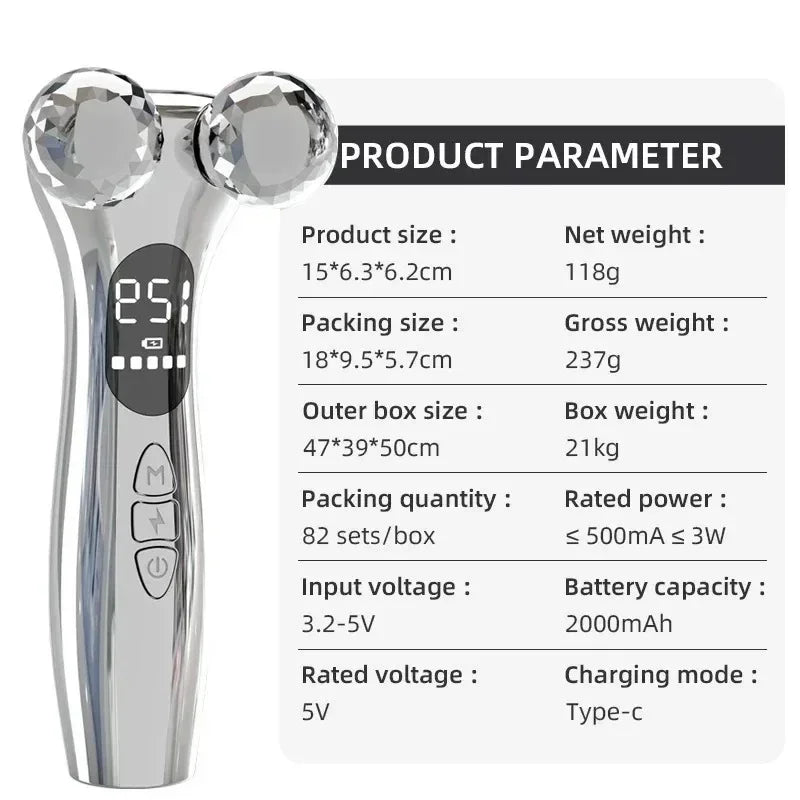 Upgrade Electric Facial Micro-current Beauty Instrument LED Display Face Lift Roller Massager Skin Tighten Massage Beauty Device