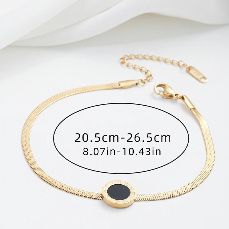 Fashion Round Black Bracelet For Women Simple Design Geometric Round Link Chain Bracelets Female Trendy Jewelry Gift