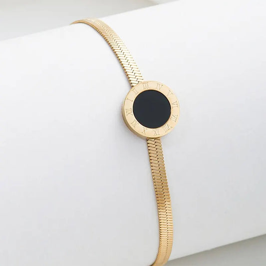 Fashion Round Black Bracelet For Women Simple Design Geometric Round Link Chain Bracelets Female Trendy Jewelry Gift