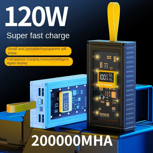 30000mAh 50000mAh 120W Fast Charging Transparent Power Bank 200000mAh Large-capacity Mobile Power Supply BCAK  Mobile Phones