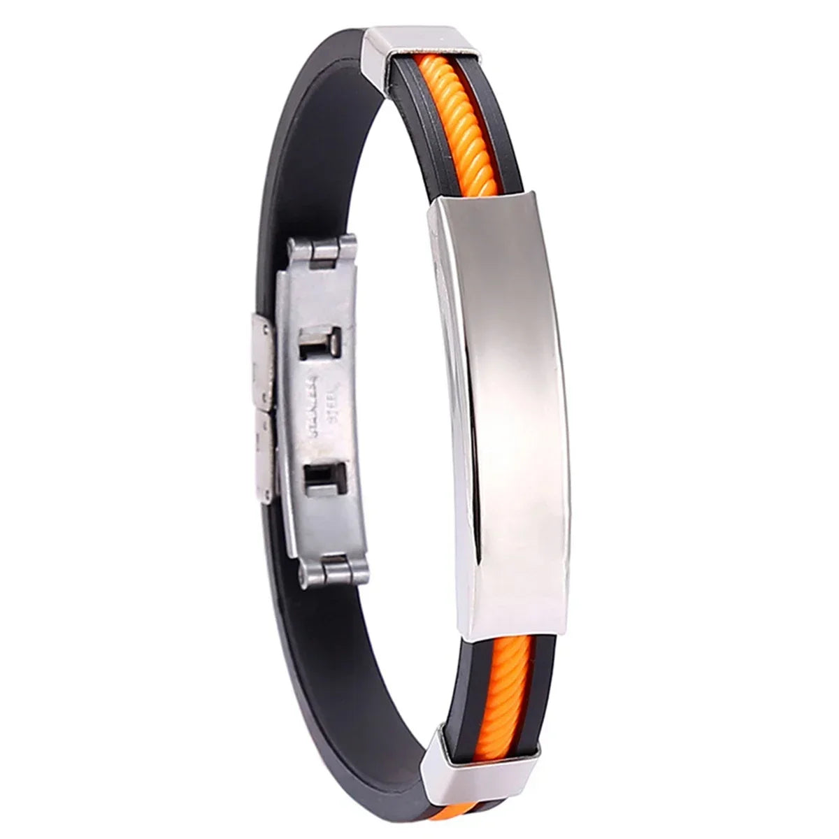 Fashion Bracelets Vintage Black Rubber Wristband Silicone Stainless Steel Men Bracelets Bangles Jewelry
