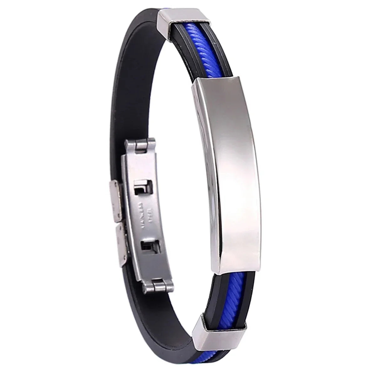 Fashion Bracelets Vintage Black Rubber Wristband Silicone Stainless Steel Men Bracelets Bangles Jewelry