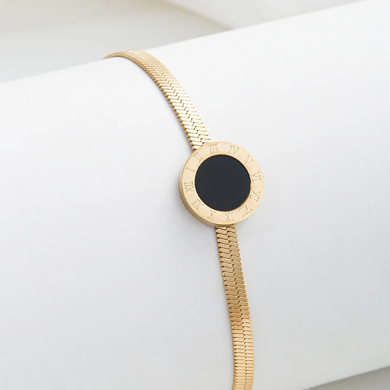 Fashion Round Black Bracelet For Women Simple Design Geometric Round Link Chain Bracelets Female Trendy Jewelry Gift