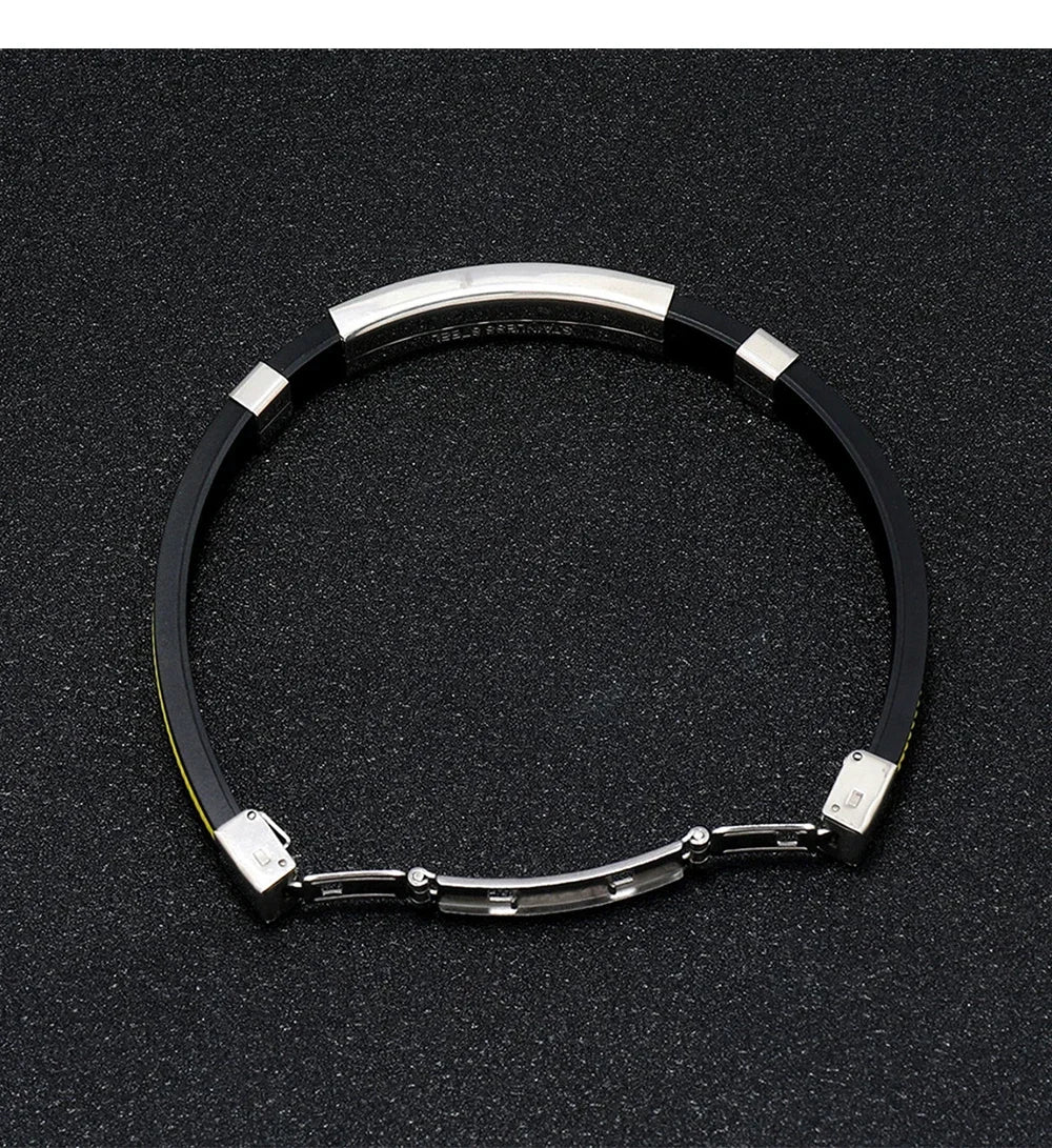 Fashion Bracelets Vintage Black Rubber Wristband Silicone Stainless Steel Men Bracelets Bangles Jewelry