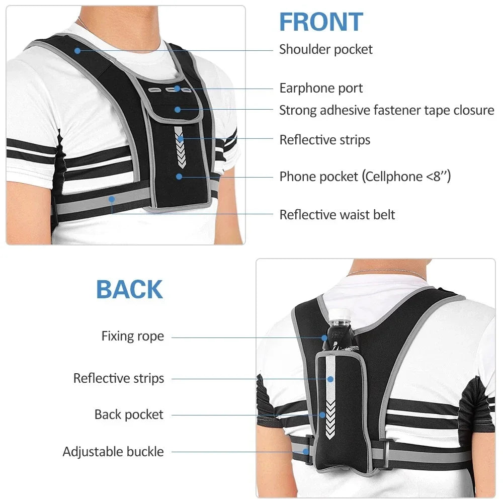 Running Vest Phone Holder for Men Women, Waterproof Cell Phone & Key Pouch, Reflective Hydration Vest Train Free Workout Gear