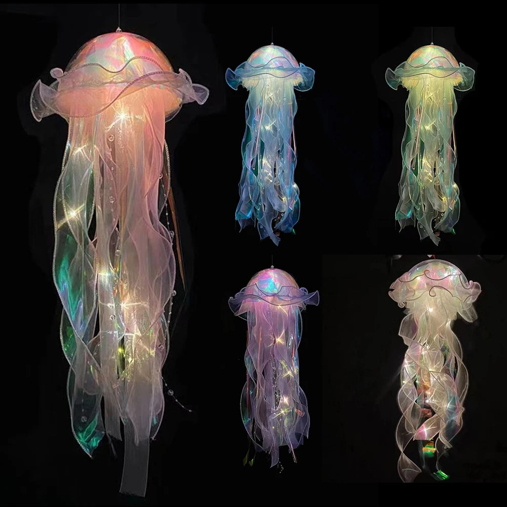 LED Jellyfish Lamp Colored DIY Mermaid Jellyfish Light Hand-held Luminous Lantern Girls Birthday Party Wedding Decor Night Light