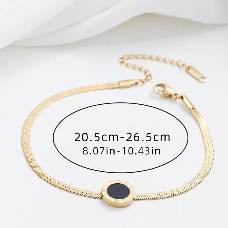 Fashion Round Black Bracelet For Women Simple Design Geometric Round Link Chain Bracelets Female Trendy Jewelry Gift