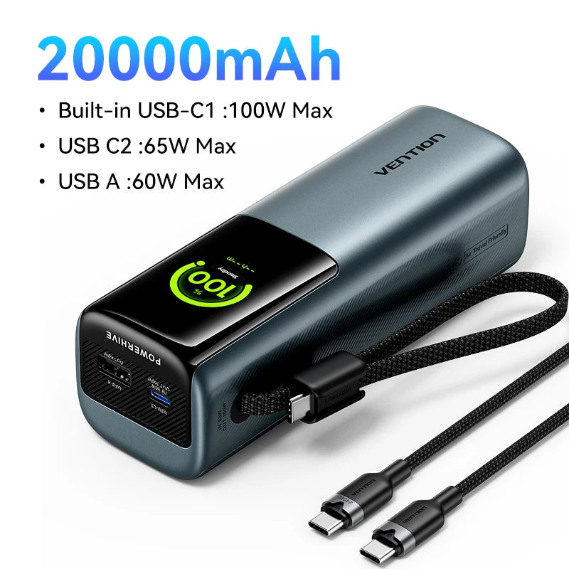 Vention Power Bank 140W 27000mAh Portable PD External Battery PowerBank 100W for Macbook Pro iPad iPhone Laptop Notebook Xiaomi