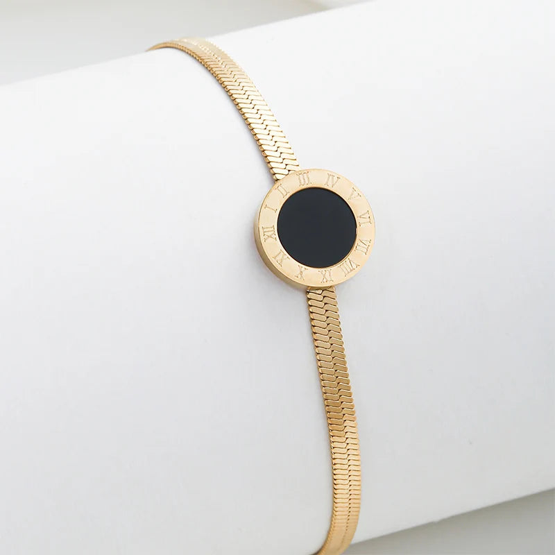 Fashion Round Black Bracelet For Women Simple Design Geometric Round Link Chain Bracelets Female Trendy Jewelry Gift