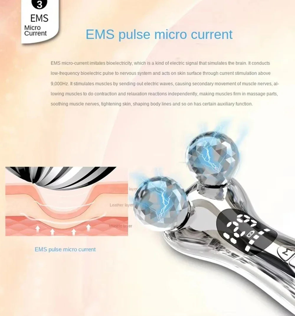 Upgrade Electric Facial Micro-current Beauty Instrument LED Display Face Lift Roller Massager Skin Tighten Massage Beauty Device